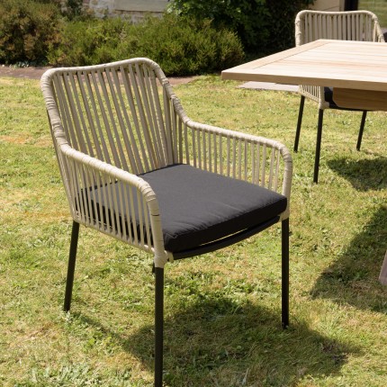 MALO - Set of 2 natural-coloured rope armchairs with black seat cushions