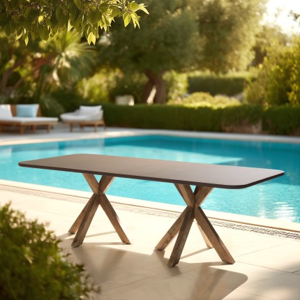 NESTOR - 240x100cm dining table with a brown concrete-effect top and acacia wood legs