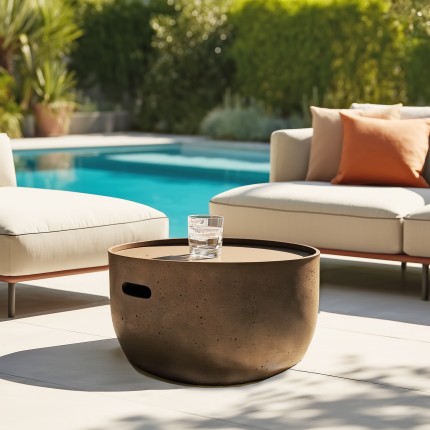 NESTOR - Round brown concrete coffee table, 58cm diameter
