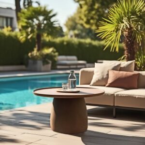 NESTOR - Round brown concrete coffee table, 80cm diameter
