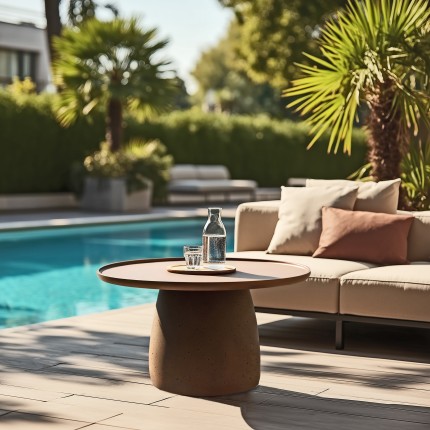 NESTOR - Round brown concrete coffee table, 80cm diameter