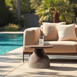 NESTOR - Round brown concrete coffee table, diameter 52cm