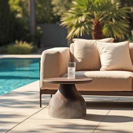 NESTOR - Round brown concrete coffee table, diameter 52cm