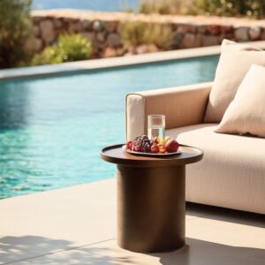 NESTOR - Round brown concrete side table, 36cm diameter