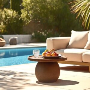 NESTOR - Round brown concrete side table, 45cm diameter