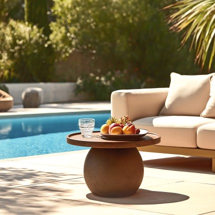 NESTOR - Round brown concrete side table, 45cm diameter