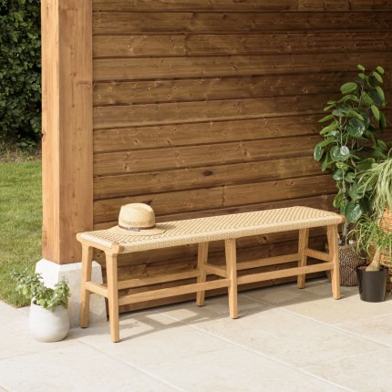VALERIA - 3-seater garden bench in teak with beige synthetic rattan seat