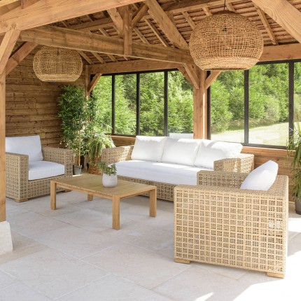 VALERIA - 6-seater garden furniture set in beige openwork synthetic rattan VALERIA - 6-seater garden furniture set in beige openwork synthetic rattan