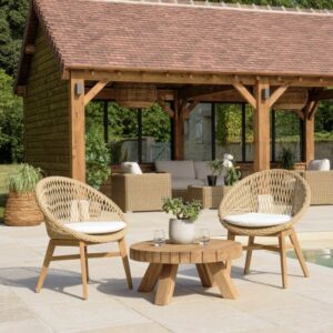 VALERIA - Set no. 33 Recycled teak garden furniture set with synthetic rattan for 2 people.