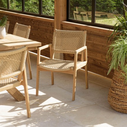 VALERIA - Set of 2 garden armchairs in natural teak and beige synthetic rattan