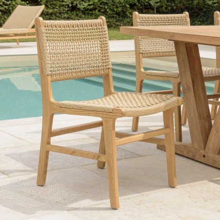 VALERIA - Set of 2 natural teak garden chairs in beige synthetic rattan