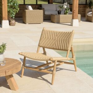 VALERIA - Set of 2 relief synthetic rattan teak garden lounge chairs