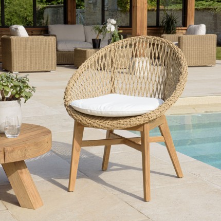VALERIA - Set of 2 rounded garden armchairs in synthetic rattan and teak with cushion VALERIA - Set of 2 rounded garden armchairs in synthetic rattan and teak with cushion