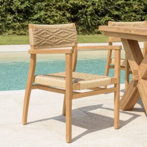 VALERIA - Set of 2 teak garden armchairs in synthetic rattan with diamond pattern