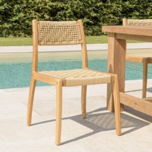 VALERIA - Set of 2 teak garden chairs in beige woven synthetic rattan