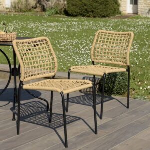 VIANNEY - Set of 2 beige woven rope garden chairs