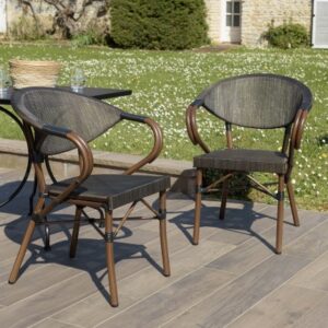 VIANNEY - Set of 2 brown steel bistro garden chairs