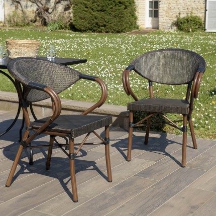 VIANNEY - Set of 2 brown steel bistro garden chairs