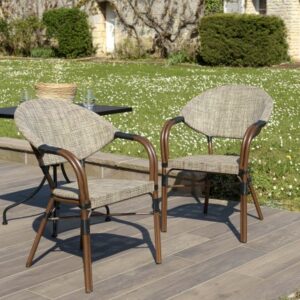 VIANNEY - Set of 2 taupe steel bistro garden chairs