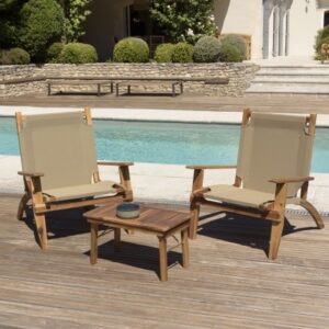 VICK- ACACIA WOOD GARDEN FURNITURE SET FOR 2 PEOPLE - 2 armchairs and 1 coffee table 63.5 x 36 cm