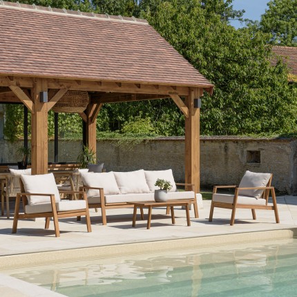 VICK- BONIFACIO 5-seater garden furniture set in oiled acacia
