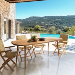 VICK - Garden table in oiled Angelica wood 200x90cm