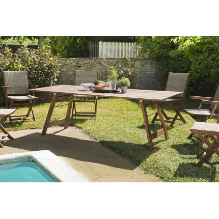 VICK - Rectangular folding garden table for 6/8 people, 220x90 cm, made of oiled acacia wood