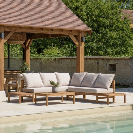 VICTOIRE - 5-seater garden furniture set in oiled acacia
