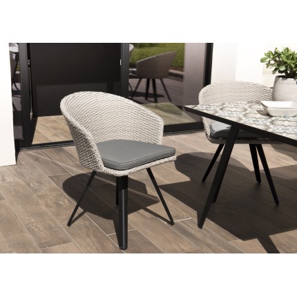 VICTOIRE - Grey synthetic rattan garden chair with grey cushion and black metal legs