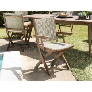 VICTOIRE - Set of 2 folding garden armchairs in acacia wood and synthetic rattan
