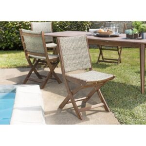VICTOIRE - Set of 2 folding garden chairs in acacia wood and synthetic rattan